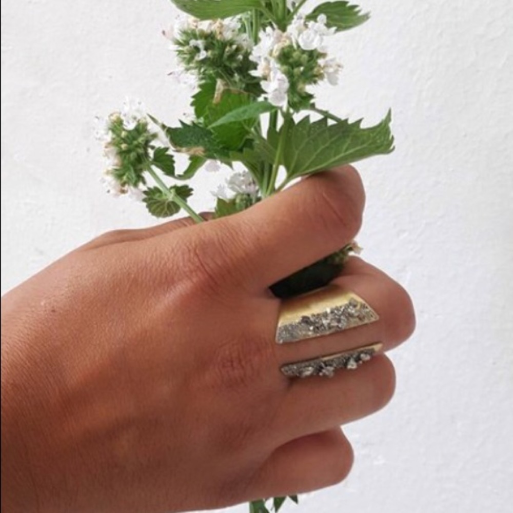 Raw stone druzy open ring